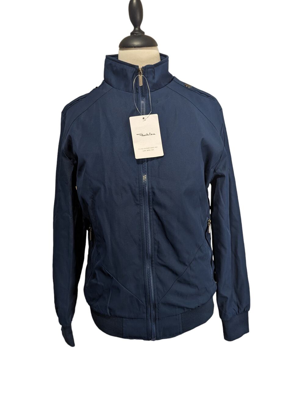 New Retro Style Softshell Driving Jacket Zip Closure 2 Pockets Navy Blue Size L